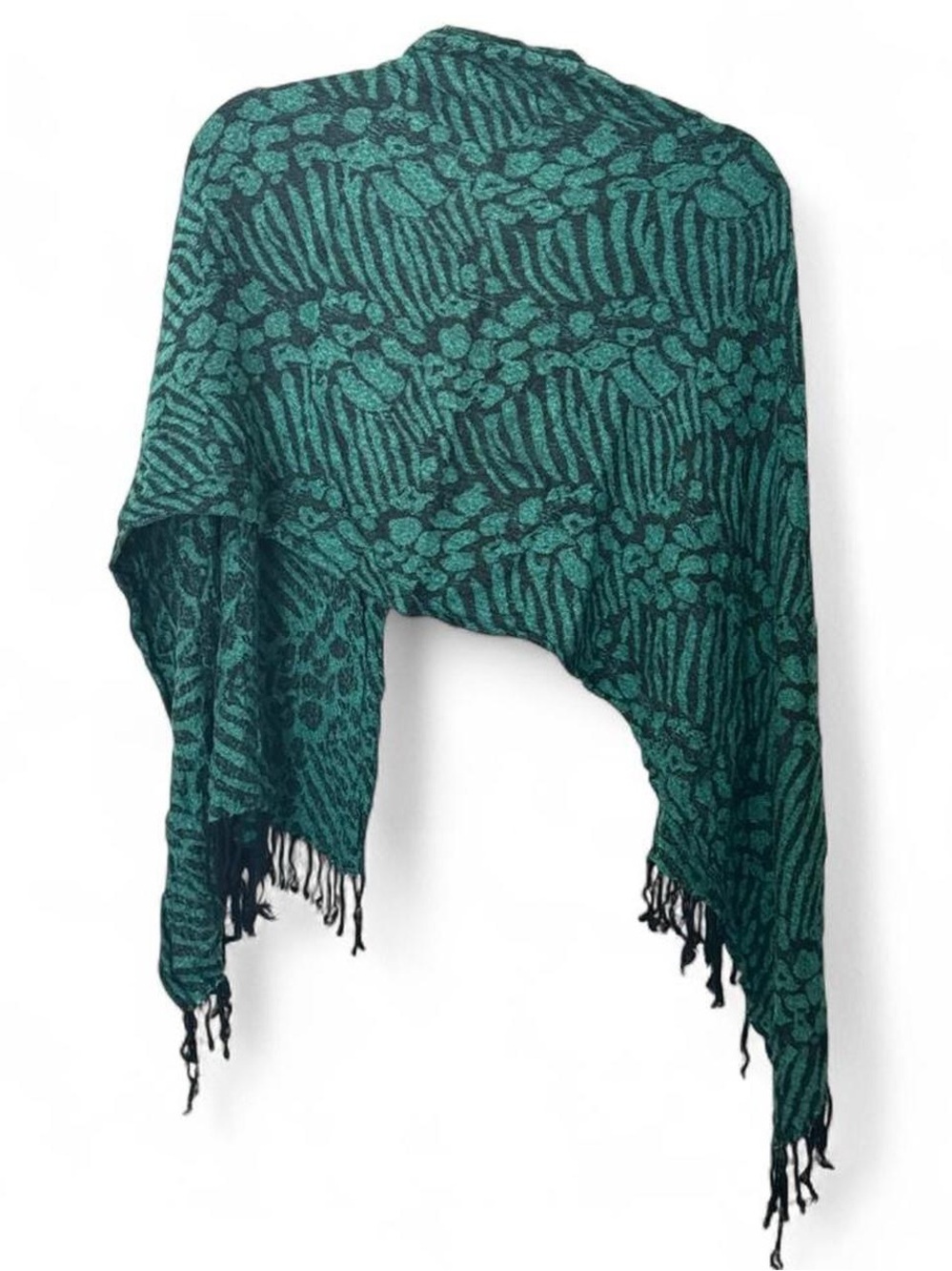 Green/ black animal tiger zebra cheetah print shawl pashmina scarf with fringe